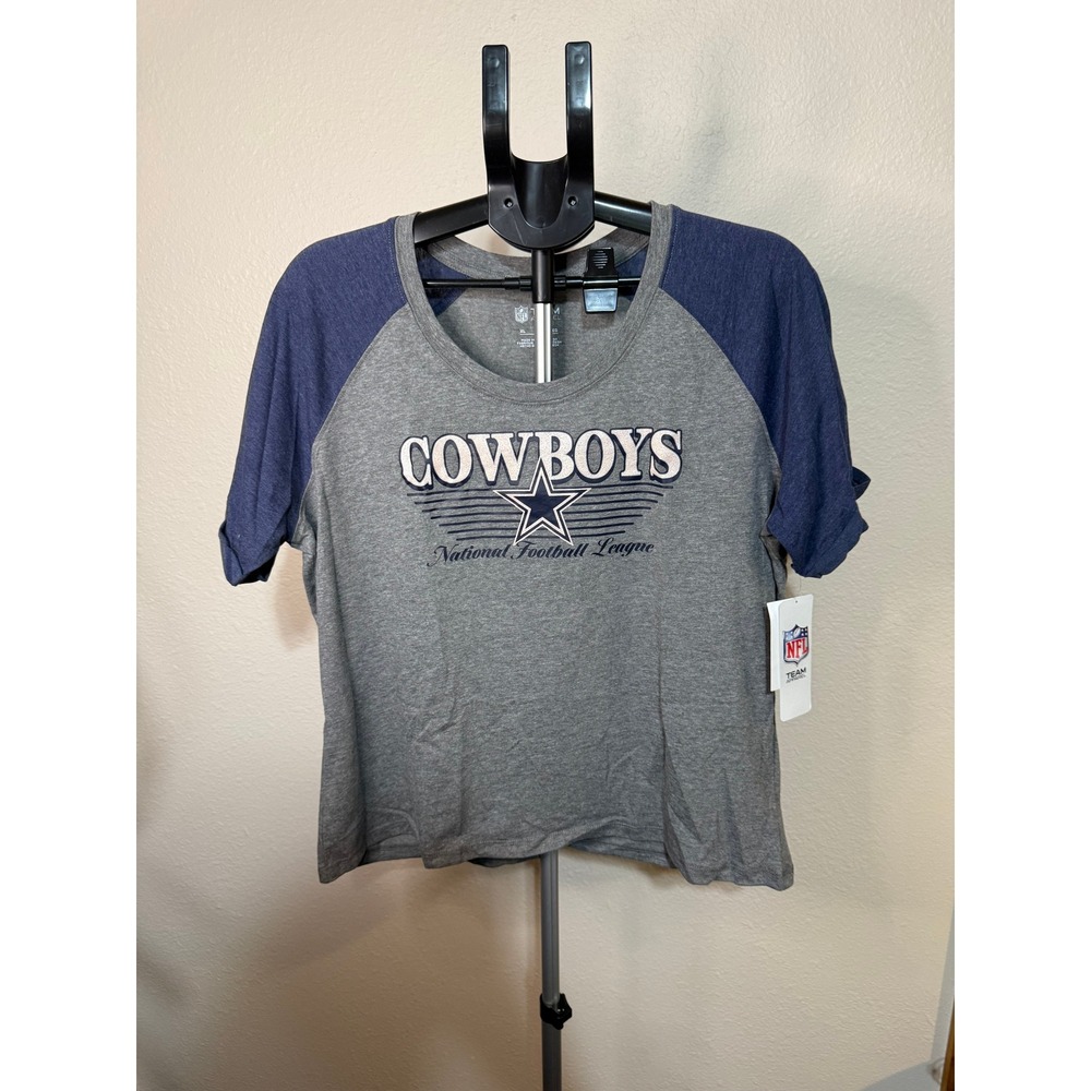 NFL Team Apparel Dallas Cowboys Raglan T-Shirt XL Gray Navy Blue Short Sleeve
